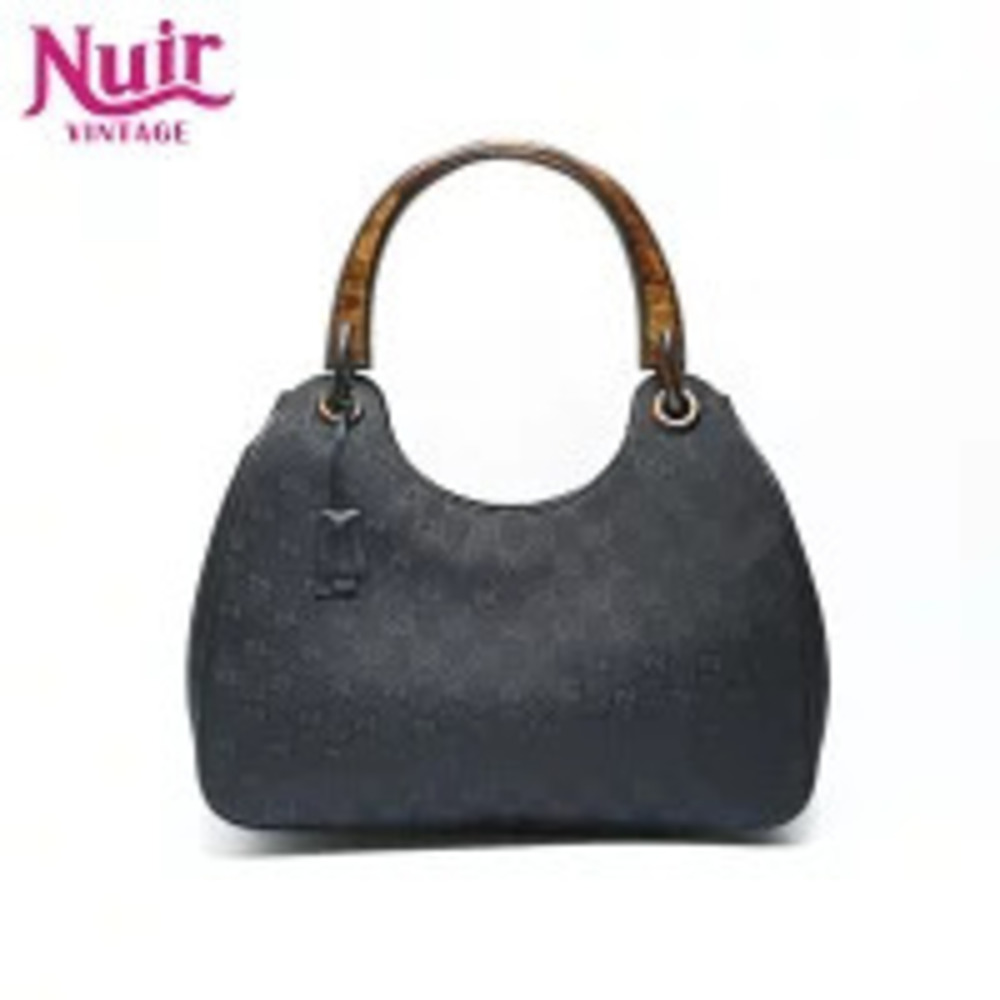 Gucci Canvas One Shoulder Hobo Handbag Black